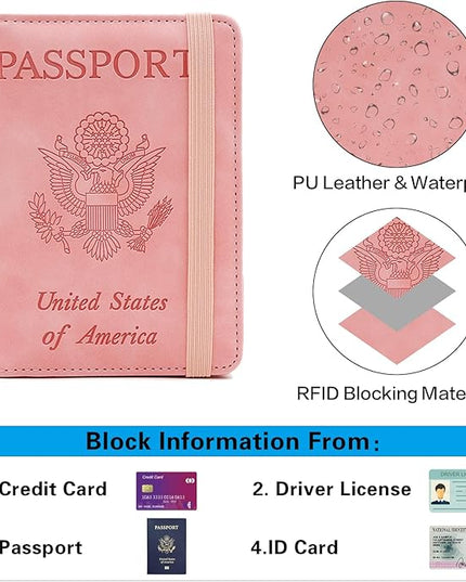 Melsbrinna Premium Leather Passport Holder Covers Case, Waterproof Rfid Blocking Travel Wallet Passport Holder with Pen Holder, Cute Passport Book for Women/Men