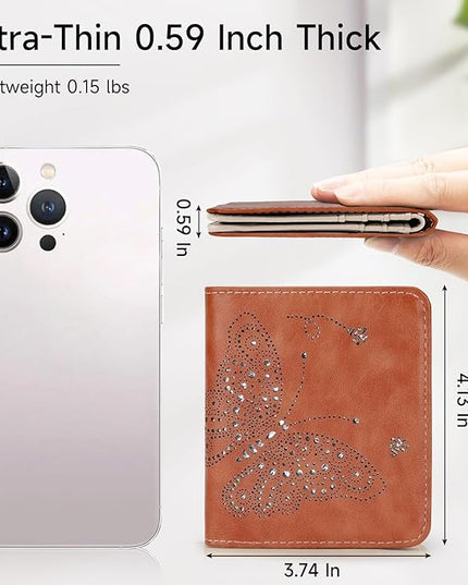 KITEVIUN Small RFID Wallet Women Ultra Thin Slim Womens Wallet Mini Compact Bifold Pocket Ladies Wallets for Women BROWN