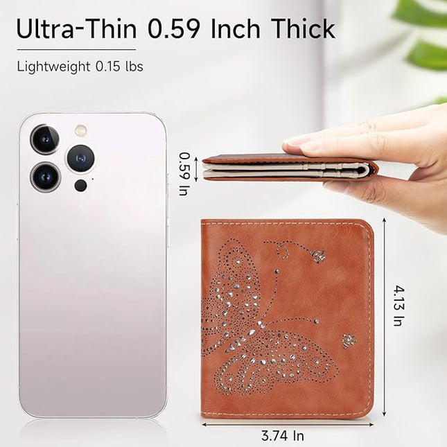 KITEVIUN Small RFID Wallet Women Ultra Thin Slim Womens Wallet Mini Compact Bifold Pocket Ladies Wallets for Women BROWN