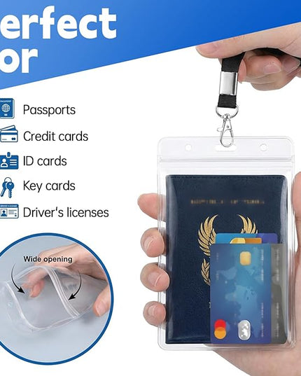 3 Pack 4 X 5.5 Inch Extra Large Passport Holders with Lanyards, Clear ID Badge PVC Card Holder, Waterproof Passport Cover Sleeve Protector for Cruise Plane Credit Card Ticket (Black)