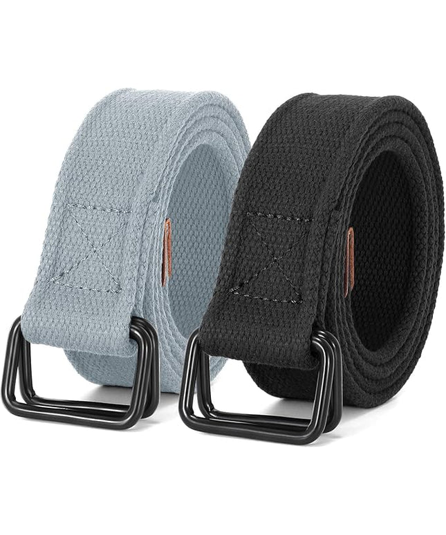 JASGOOD Men Canvas Fabric Belts Casual Web Cloth Belts with Black Double Ring Buckle 2 Pack