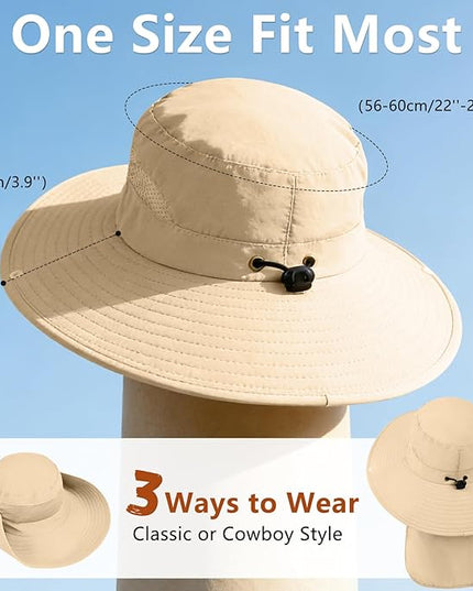 ZOORON Sun Hats for Men Women Fishing Hat with Neck Flap,UPF 50+ Sun Hat Waterproof Wide Brim Bucket Hats for Safari Hiking