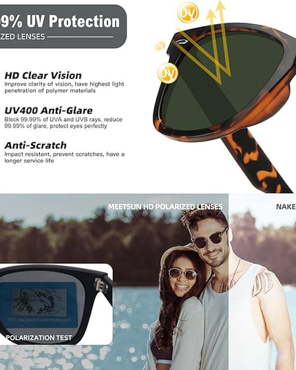MEETSUN Polarized Sunglasses for Women Men Classic Retro Square Frame Driving Sun Glasses UV Protection
