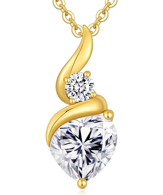ANDSO Moissanite Heart Pendant Necklaces for Women, 925 Sterling Silver Necklace with Birthstone, Ideal Anniversary Present or Birthday Christmas Valentine Jewelry Gifts for Mom Wife Her Girlfriend