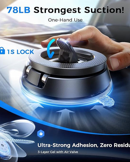 NeverFall Car Phone Holder for MagSafe [78+LBS Ultra Grip | 2400gf Magnetic Power] 360° Foldable Car Mount Cell Phone Holders for Your Car for iPhone 17-12 All Smartphones, Carbon Fiber