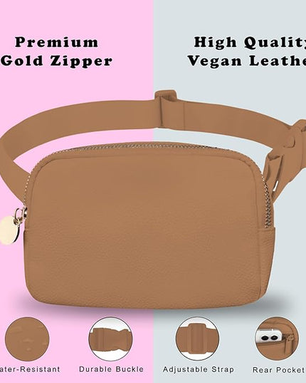 Leather Belt Bag for Women Large Crossbody Fanny Pack Stylish Everywhere Waist Bag with Adjustable Strap Brown
