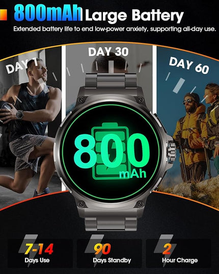LIGE Military Smart Watch for Men,1.85" HD/800mAh Battery Smart Watches for Android iOS (Bluetooth Call Answer/Calls) Fitness Tracker with Heart Rate/Sleep Tracking Silver