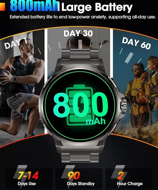 LIGE Military Smart Watch for Men,1.85" HD/800mAh Battery Smart Watches for Android iOS (Bluetooth Call Answer/Calls) Fitness Tracker with Heart Rate/Sleep Tracking Black