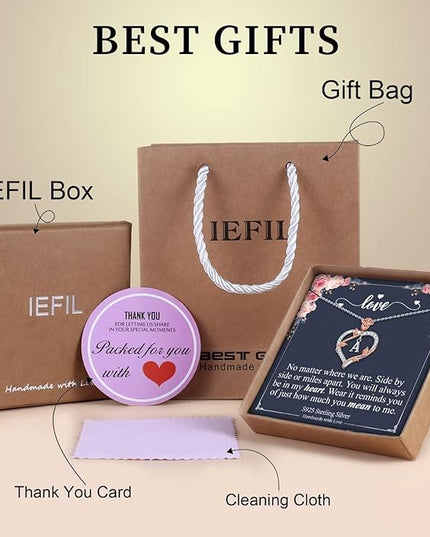 Iefil Christmas Gifts for Women Wife - 925 Sterling Silver Heart Initial Necklace, Anniversary Birthday Gifts for Women, Jewelry Gift for Wife Girlfriend Mom
