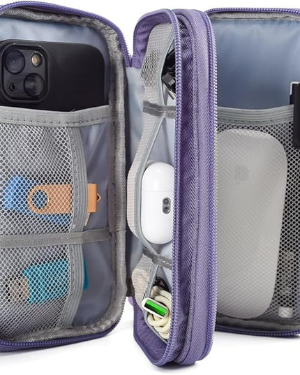 Electronic Organizer Travel Cable Accessories Bag, Electronic Organizer Case, Electronic Accessories Organizer Bag for Power Bank, Charging Cords, Chargers, Mouse, USB Cable, Earphones (Purple)