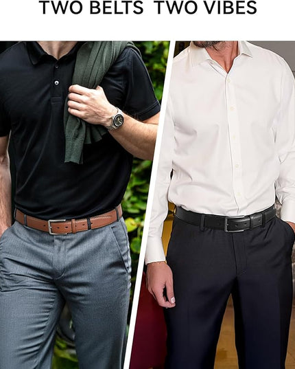 CHAOREN Leather Dress Belt Men 2 Pack - 1 3/8" Mens Belts for Work Business Casual Jeans