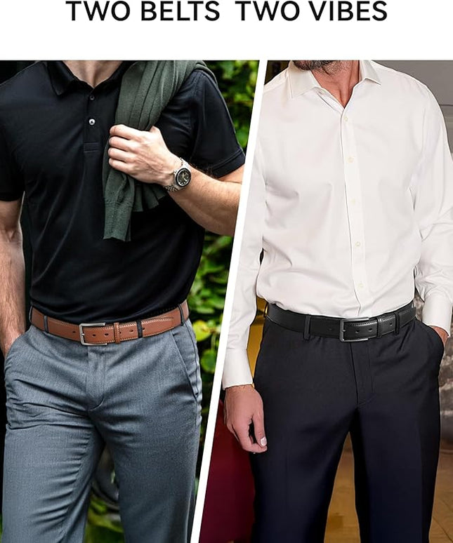 CHAOREN Leather Dress Belt Men 2 Pack - 1 3/8" Mens Belts for Work Business Casual Jeans
