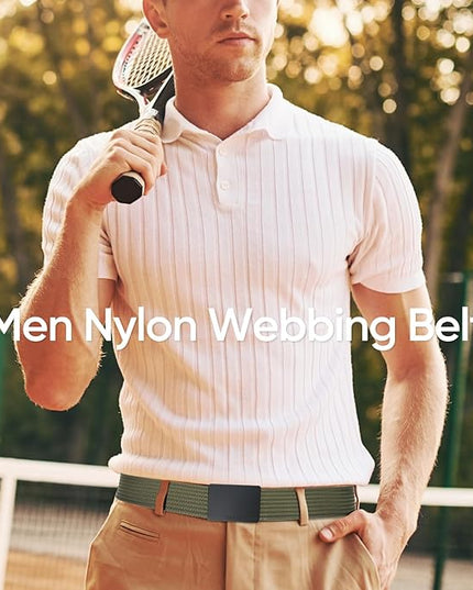 Nylon Military Tactical Belts for Men 1.5" No Holes Adjustable Webbing Canvas Belt for Hiking, Casual & Outdoor