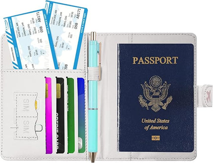 Passport Holder, Travel Wallet Cover with Pen Loop | Cute RFID Blocking Leather Case with Magnetic Closure for Travel Essentials-Sweet