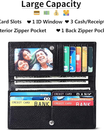 SENDEFN Wallet for Women RFID Blocking Leather Clutch Long Purse Large Capacity Credit Card Holder Wristlet