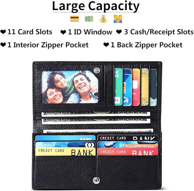 SENDEFN Wallet for Women RFID Blocking Leather Clutch Long Purse Large Capacity Credit Card Holder Wristlet