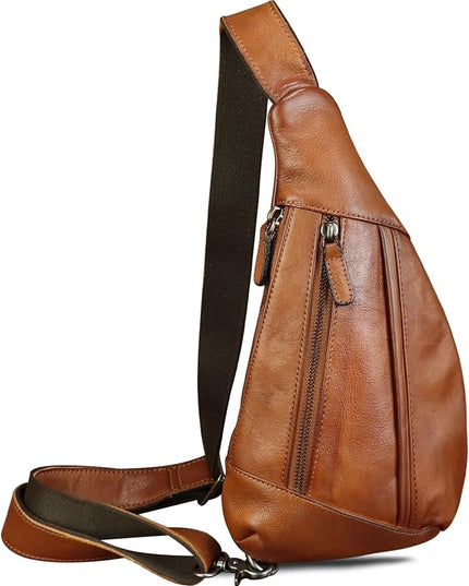 LRTO Genuine Leather Sling Bag for Men and Women Vintage Real Leather Crossbody Chest Bags Backpack Purse for Travel Hiking
