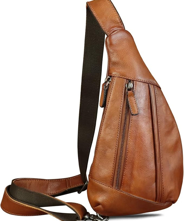 LRTO Genuine Leather Sling Bag for Men and Women Vintage Real Leather Crossbody Chest Bags Backpack Purse for Travel Hiking
