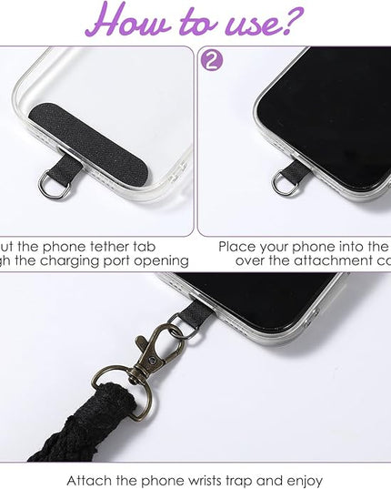 Sibba 3Pcs Phone Wristlet Strap, Cellphone Keychain Wrist Lanyard, Phone Wristlet Anti-Loss Chain with Tether Tab for Phones Case Key