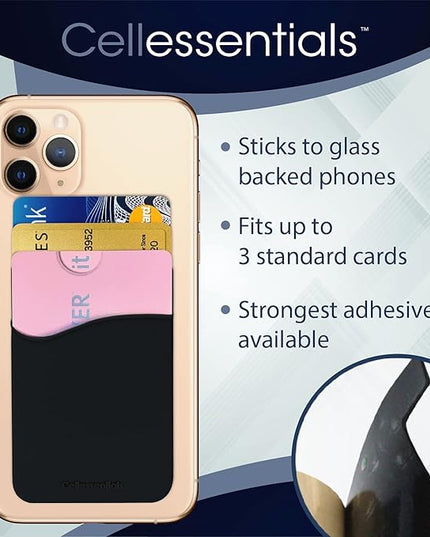 USA Merchant Card Holder for Back of Phone - Silicone Stick on Cell Phone Wallet for Credit Card, ID, Business Card - iPhone, Android and Most Smartphones - 3 Pack (Black,Pink,Grey)