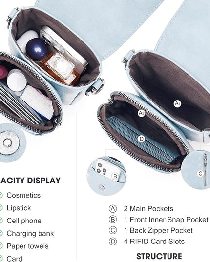 POIUGOYA Small Crossbody Bags for Women Trendy,Leather Triple Compartment Cell Phone Crossbody Wallet Purses with Card Slots