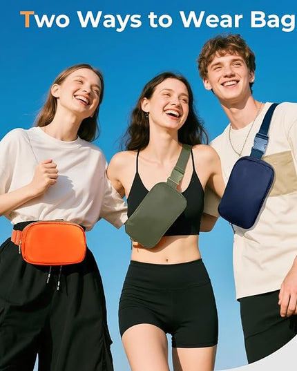 Cwualo Belt Bag Zipper Fanny Pack Crossbody Bags for Women,Fashion Nylon Waist Packs, Water Repellent Two Way wear with Adjustable Strap Gifts for Teenage Girls Women Men(dark green)