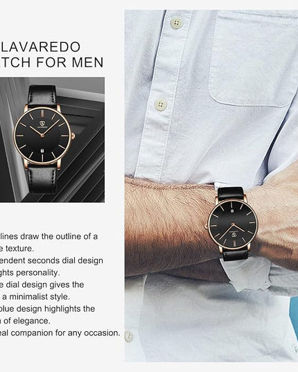 L LAVAREDO Watch for Men, Extremely Thin Mens Watches Minimalist Analog Men's Leather Wrist Watches with Time/Date, Birthday Gift for Men Boyfriend