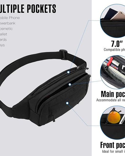WATERFLY Fanny Pack Waist Bag: Small Hip Pouch Bum Bag Fannie Pack Phanny Fannypack Waistpack Bumbag Beltbag Sport Slim Fashionable for Jogging Hiking Hiker Woman Man