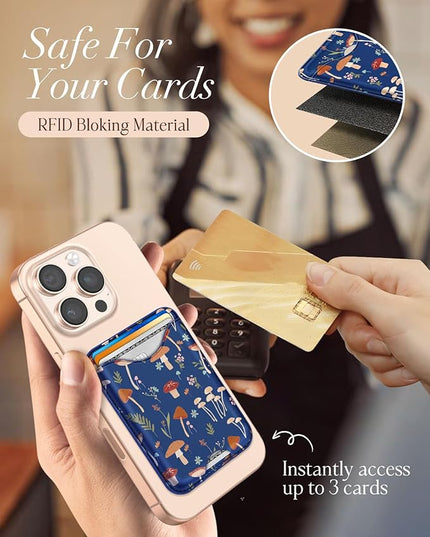 Shorogyt Compatible with Magsafe Wallet Magnetic Card Holder - Mushroom Flower Phone Wallets for Women Teen Girls for iPhone 17/16/15/14/13/12 Series Slim for Apple Mag RFID Magnet, Fit 3 Cards