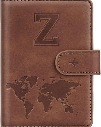 Passport Holder Cover Personalized Initial Letter A-Z Travel Wallet RFID Blocking Passport Cover Holder for Travel Passport Book Holders for Women and Men, Brown-Z