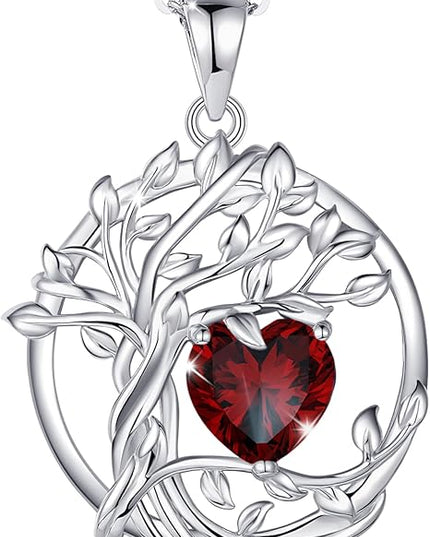 FANCIME Tree of life Birthstone necklace Sterling Silver Pendant Birthstone Necklace Gemstone Anniversary Birthday Jewelry Christmas Gifts for Mom Her Wife