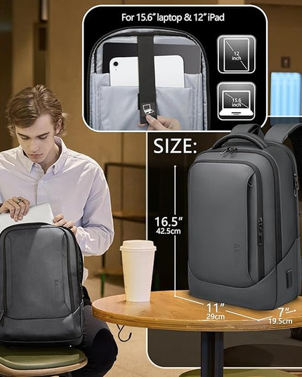 hk Laptop Backpack for Men with USB Charging Port Water-Resistant for 15.6 Inch Computer Bag Durable High-Tech Daypack Casual Backpack for Business Work College Weekender Travel- Dark Grey