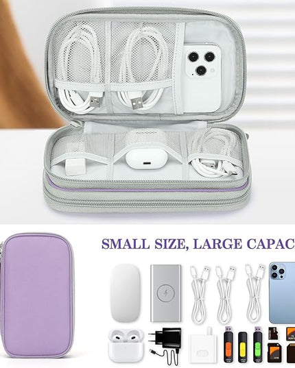 FYY Electronic Organizer, Travel Cable Organizer Bag Pouch Electronic Accessories Carry Case Portable Waterproof Double Layers Storage Bag for Cable, Charger, Phone, Medium Size, Light Purple