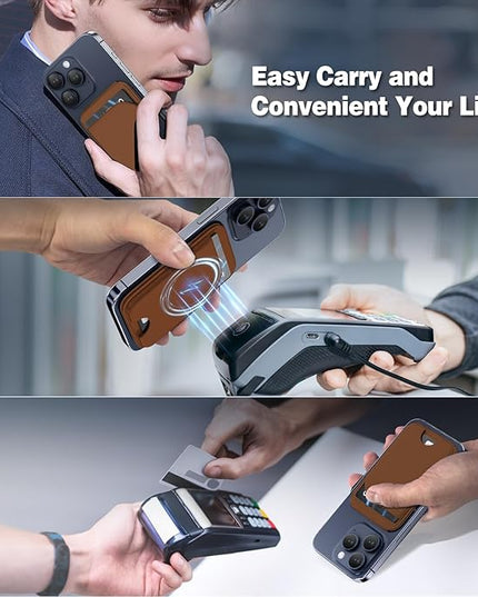 Mag-Safe Wallet for iPhone - Lightweight Magnetic Phone Wallet Stand With Adjustable Leather Card Holder for iPhone 17/16/15/14/13/12 Series, Not for Mini (Brown)