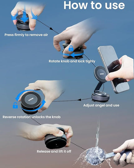 Magnetic Car Phone Holder for Magsafe, Alloy 360° Folding Cell Car Phone Mount with Ultra Stable Suction Cup and Reusable Gel, Dashboard Windshield Stand for iPhone 17-12 Android Pixel Samsung