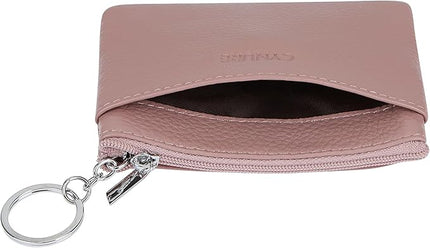 Women's Genuine Leather Coin Purse Mini Pouch Change Wallet with Keychain