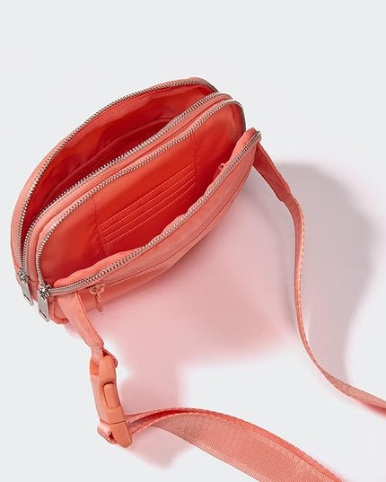 Pander Everywhere Belt Bag for Women, 5 Zipper Pockets Nylon Crossbody Fanny Pack Purse (Dark Salmon).