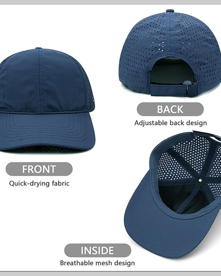 Xinveen Quick Dry Baseball Cap Curved Brim Snapback Hat Laser Cut Mesh Ball Cap Golf Ball Cap for Men Women