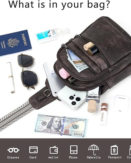 Sling Bag for Women Crossbody Fanny Pack Sling Purse Backpack Vegan Leather Travel Cross Over Shoulder Bag Coffee