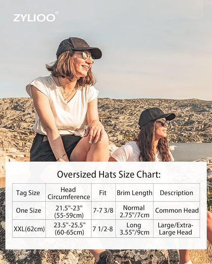 Zylioo XL XXL Oversize Baseball Cap, 100% Cotton Adjustable Dad Hat for Big Heads 23.5"-25.5", Soft Crown Large Size Cap