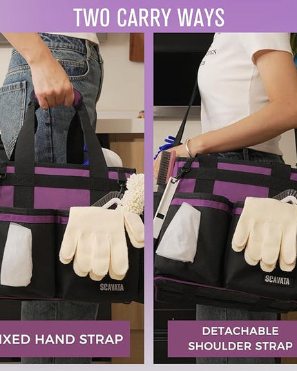 Compact Wearable Cleaning Caddy, Small Cleaning Caddy Supplies Organizer with Handle & Shoulder Straps for Housekeepers, Under Sink & Car Cleaning Tool Organizers Bag (RoyalPurple)