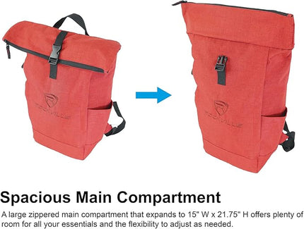 Rockville RPAK BURNED RED Backpack Bag, Padded 15" Laptop Pocket, Durable Nylon, Adjustable Straps, Hidden Zippered Compartment, Ideal for Daily Use and Gear Transport