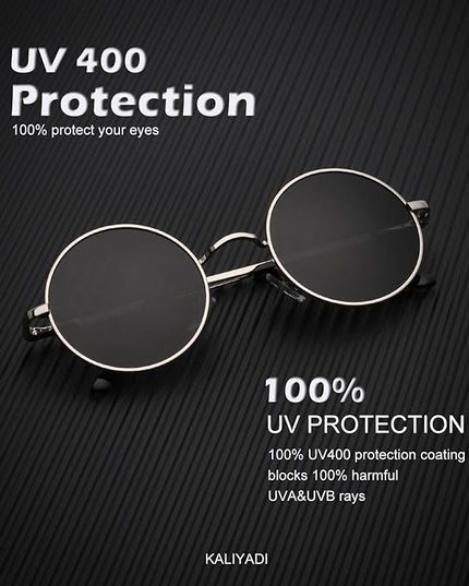 KALIYADI Round Polarized Sunglasses for Men Women Retro Metal Hippie Circle Style Sun Glasses UV Protection