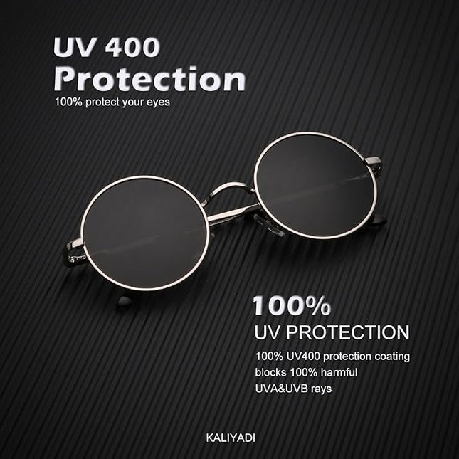 KALIYADI Round Polarized Sunglasses for Men Women Retro Metal Hippie Circle Style Sun Glasses UV Protection