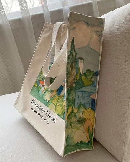 BROADREAM Aesthetic Canvas Tote Bag for Women, Vintage Reusable Book Tote Bag with Inner Zipper Pocket