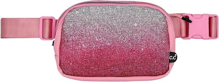 C.C Ombre Rhinestone Fanny Pack – Glitter Crossbody Waist Bag with Adjustable Strap, Multi Color (Ombre Rhinestone - Hot Pink)