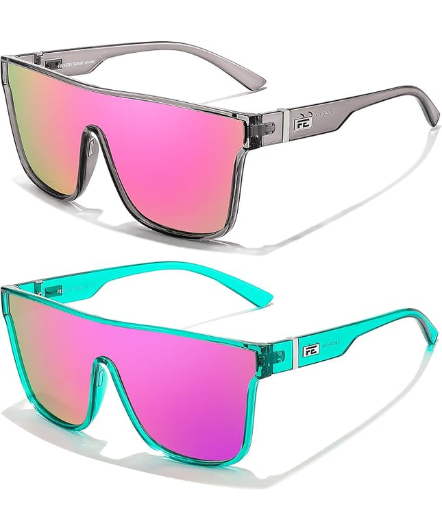 FEISEDY Sunglasses for Women Men, Fashion Mirrored Single Lens, Driving Beach Sunnies UV400 Shades B2996