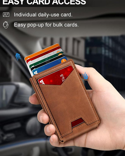 GHUKY Wallet for Men RFID Wallet with Money Clip, Slim Pop Up Card Holder for 10-12 Cards, Minimalist Smart Credit Card Case with ID Window, Bifold Metal Wallet for Front Pocket, Gifts for Men