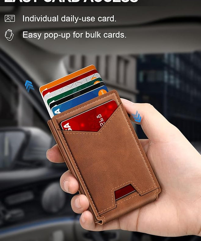 GHUKY Wallet for Men RFID Wallet with Money Clip, Slim Pop Up Card Holder for 10-12 Cards, Minimalist Smart Credit Card Case with ID Window, Bifold Metal Wallet for Front Pocket, Gifts for Men