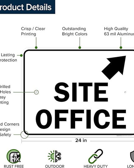 Site Office Up Right Arrow Sign, 18x24 Inches, Rust Free .063 Aluminum, Fade Resistant, Made in USA by My Sign Center